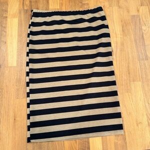 Mauve Black and Tan Striped Midi Skirt